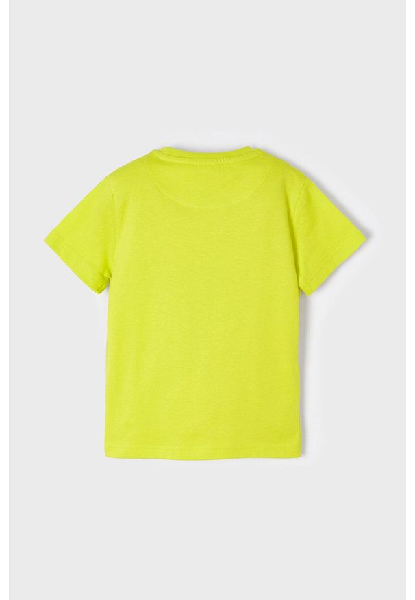 Mayoral T-shirt bawełniany dziecięcy kolor żółty z nadrukiem. Okazja: na co dzień. Kolor: żółty. Materiał: bawełna. Wzór: nadruk. Styl: casual
