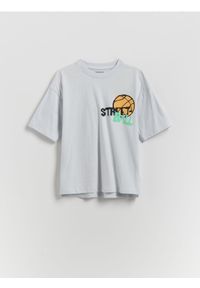 Reserved - T-shirt z nadrukiem - jasnoszary. Kolor: szary. Materiał: dzianina, bawełna. Wzór: nadruk #1