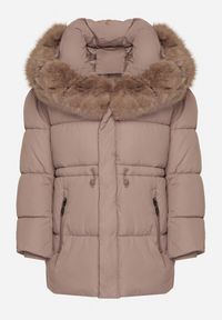 Born2be - Ciemnobeżowa Kurtka z Pikowanymi Przeszyciami i Kapturem z Futerkiem Galiadia. Okazja: na spacer, na co dzień. Kolor: beżowy. Materiał: futro. Styl: casual, klasyczny, sportowy #4