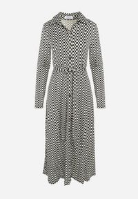 Born2be - Czarna Sukienka Rozkloszowana Długa Def. Kolor: czarny. Materiał: dzianina, materiał. Wzór: geometria. Typ sukienki: dopasowane, koszulowe. Styl: klasyczny. Długość: maxi #5