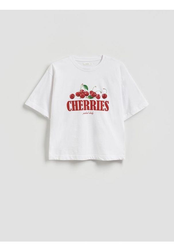 Reserved - Bawełniany t-shirt oversize - biały. Kolor: biały. Materiał: bawełna