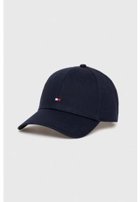 TOMMY HILFIGER - Tommy Hilfiger czapka z daszkiem bawełniana kolor granatowy gładka. Kolor: niebieski. Materiał: bawełna. Wzór: gładki