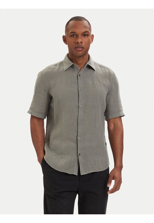 BOSS Koszula 50537382 Szary ciemny Regular Fit. Kolor: szary. Materiał: len