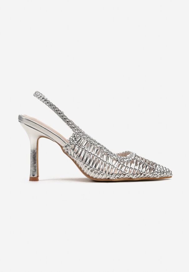 Renee - Srebrne Czółenka z Plecioną Cholewką na Szpilce i Szpiczastym Noskiem Letto. Nosek buta: szpiczasty. Kolor: srebrny. Szerokość cholewki: normalna. Obcas: na szpilce