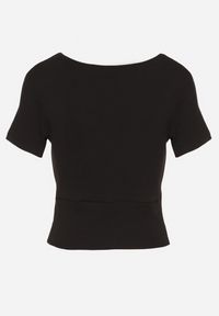 Born2be - Czarny Prążkowany T-shirt z Bawełny z Dekoltem w Serek Filunira. Okazja: na co dzień. Typ kołnierza: dekolt w serek. Kolor: czarny. Materiał: bawełna, prążkowany. Styl: elegancki, casual