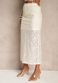 Renee - Beżowa Koronkowa Spódnica z Bawełny o Prostym Fasonie Aleona. Okazja: na co dzień. Kolor: beżowy. Materiał: koronka, bawełna. Styl: klasyczny, casual, elegancki #5