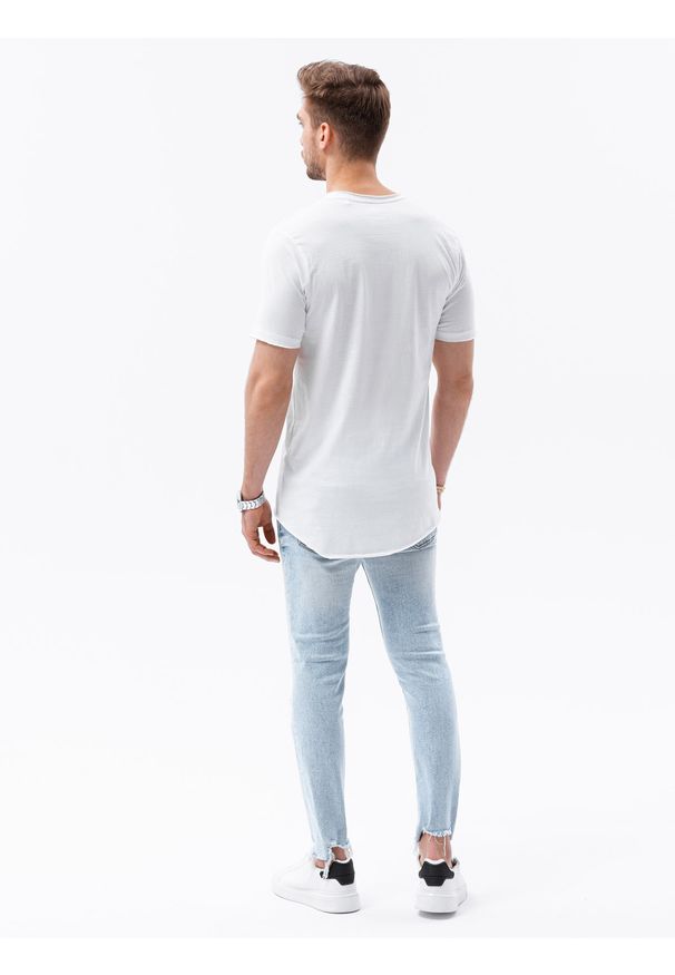 Ombre Clothing - T-shirt męski bawełniany - biały S1378 - XXL. Kolor: biały. Materiał: bawełna