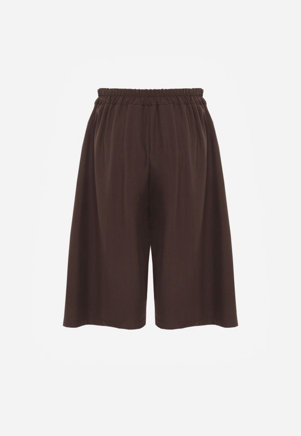Renee - Brązowe Szerokie Szorty Eleganckie Bermudy High Waist z Zaszewkami w Talii Choniala. Okazja: na spotkanie biznesowe. Stan: podwyższony. Kolor: brązowy. Styl: elegancki