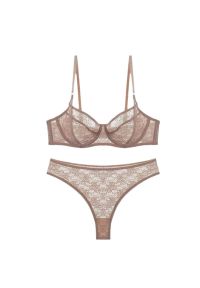 Intica - Koronkowy komplet bielizny dwuczęściowej z biustonoszem i majtkami Sophio. Kolor: różowy. Materiał: koronka. Wzór: aplikacja, koronka #1