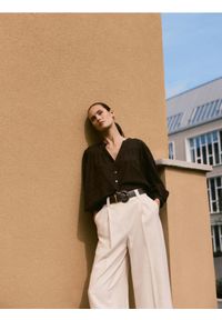 Reserved - Szerokie spodnie z modalem - złamana biel. Materiał: tkanina #1