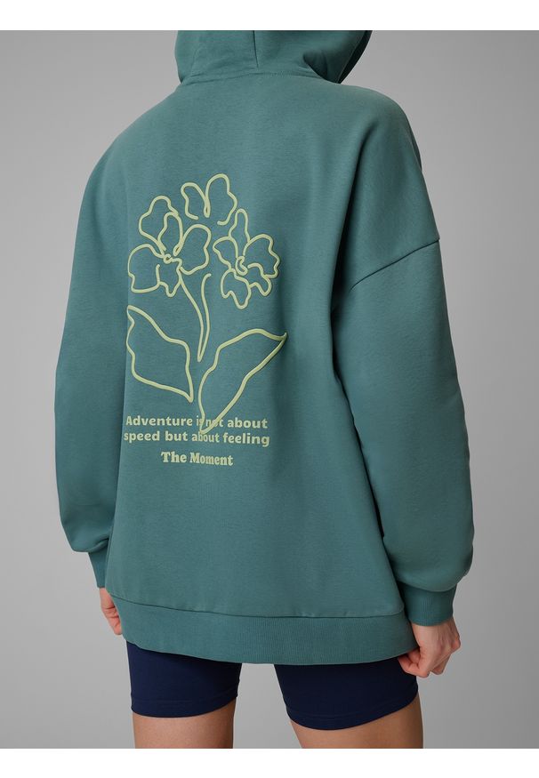 4f - 4F Bluza dresowa loose z kapturem damska - turkusowa S. Okazja: na co dzień. Typ kołnierza: kaptur. Kolor: turkusowy. Materiał: dresówka. Styl: casual