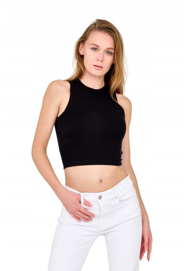 Guess - GUESS Damski czarny top, Rozmiar XL. Kolor: czarny. Materiał: wiskoza