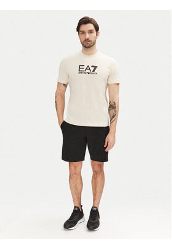 EA7 Emporio Armani T-Shirt 7M000224 AF10375 M1013 Beżowy Regular Fit. Kolor: beżowy. Materiał: bawełna