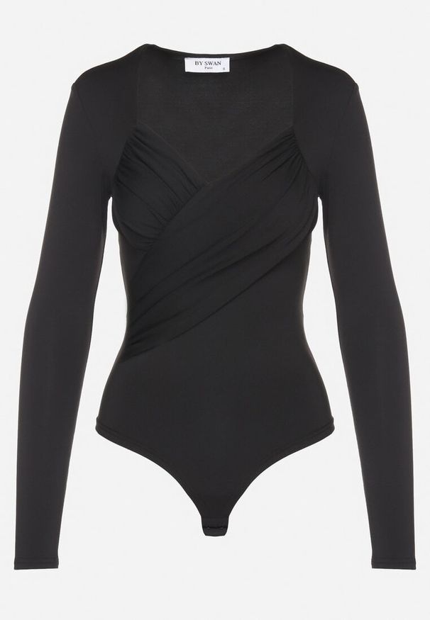 Born2be - Czarne Body Eleganckie z Marszczeniem Ziellea. Okazja: na co dzień. Kolor: czarny. Materiał: jeans. Długość rękawa: długi rękaw. Długość: długie. Styl: elegancki