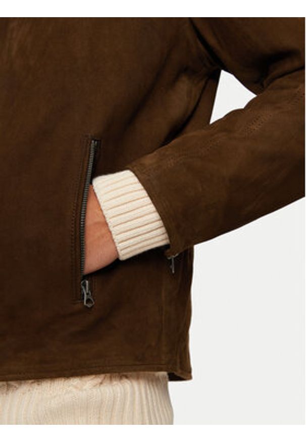 Pepe Jeans Kurtka skórzana Tenjamin PM403018 Brązowy Regular Fit. Kolor: brązowy. Materiał: skóra