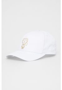 Karl Lagerfeld czapka kolor biały z nadrukiem. Kolor: biały. Wzór: nadruk