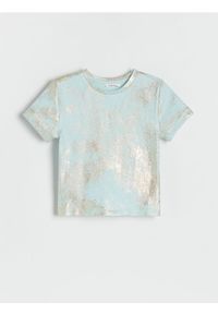 Reserved - T-shirt z metalicznym efektem - jasnoturkusowy. Kolor: turkusowy. Materiał: bawełna