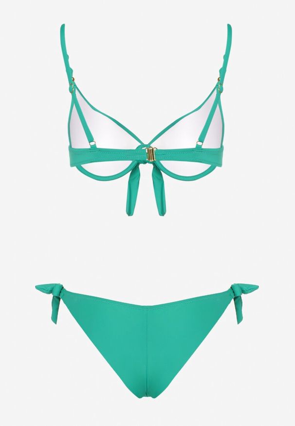 Born2be - Ciemnozielone Bikini Biustonosz i Majtki Ozdobione Wiązaniem Uloselira. Kolor: zielony. Wzór: aplikacja