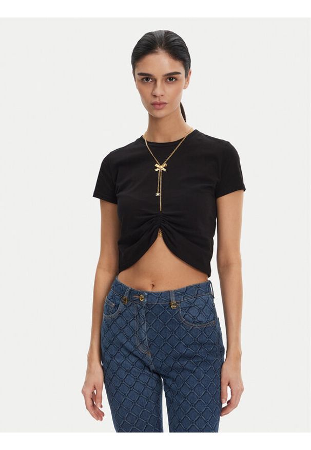 Elisabetta Franchi T-Shirt MA-006-51E2 Czarny Regular Fit. Kolor: czarny. Materiał: bawełna