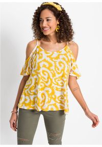 Shirt off-shoulder bonprix żółty szafranowy wzorzysty. Kolor: żółty #2