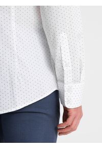 Ombre Clothing - Klasyczna męska bawełniana koszula SLIM FIT w mikro wzór - biała V1 OM-SHCS-0156 - XXL. Typ kołnierza: kołnierzyk klasyczny. Kolor: biały. Materiał: bawełna. Długość rękawa: długi rękaw. Długość: długie. Wzór: nadruk. Styl: klasyczny #6