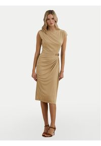 Lauren Ralph Lauren - LAUREN RALPH LAUREN Sukienka codzienna 250964076001 Beżowy Slim Fit. Okazja: na co dzień. Kolor: beżowy. Materiał: syntetyk. Typ sukienki: proste. Styl: casual
