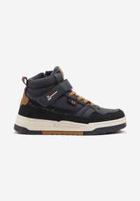 Born2be - Granatowe Płaskie Botki Sneakersy ze Sznurowaniem i Napisami Izalia. Nosek buta: okrągły. Zapięcie: zamek. Kolor: niebieski. Materiał: syntetyk, nubuk, materiał. Wzór: napisy. Styl: klasyczny
