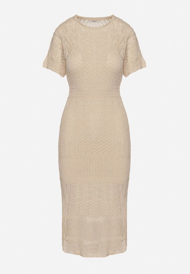 Born2be - Beżowa Ażurowa Sukienka z Wiskozą Zoriena. Okazja: na co dzień. Kolor: beżowy. Materiał: wiskoza. Długość rękawa: na ramiączkach. Wzór: ażurowy. Typ sukienki: proste. Styl: boho, casual, elegancki