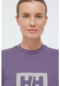 Helly Hansen t-shirt bawełniany kolor fioletowy z nadrukiem. Okazja: na co dzień. Kolor: fioletowy. Materiał: bawełna. Wzór: nadruk. Styl: casual #3