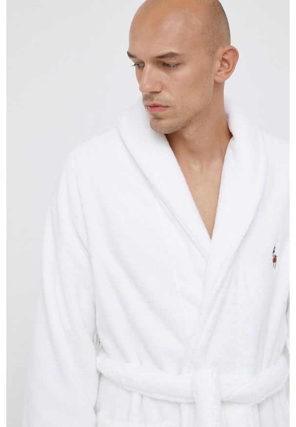 Polo Ralph Lauren - Szlafrok. Typ kołnierza: polo. Kolor: biały. Materiał: materiał
