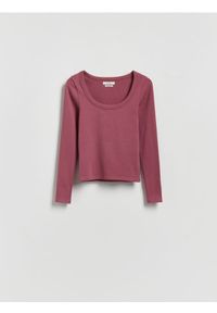 Reserved - Bawełniany longsleeve - jasnofioletowy. Kolor: fioletowy. Materiał: bawełna. Długość rękawa: długi rękaw #1