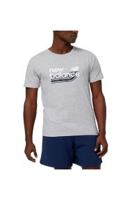 Koszulka New Balance MT31908AG - szara. Kolor: szary. Materiał: poliester, bawełna. Długość rękawa: krótki rękaw. Długość: krótkie
