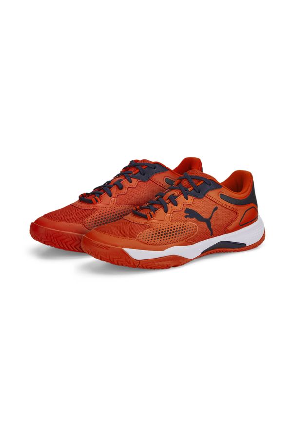 Puma - Calçado de padel HOMEM SOLARCOURT RCT VERMELHO. Zapięcie: sznurówki. Kolor: czerwony, niebieski, wielokolorowy. Materiał: materiał, tkanina, syntetyk. Szerokość cholewki: normalna. Sport: tenis