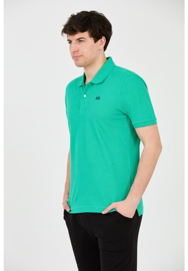 La Martina - LA MARTINA Zielone męskie polo z małym logo, Rozmiar M. Typ kołnierza: polo. Kolor: zielony