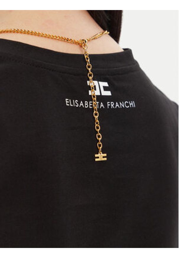 Elisabetta Franchi T-Shirt MA-006-51E2 Czarny Regular Fit. Kolor: czarny. Materiał: bawełna