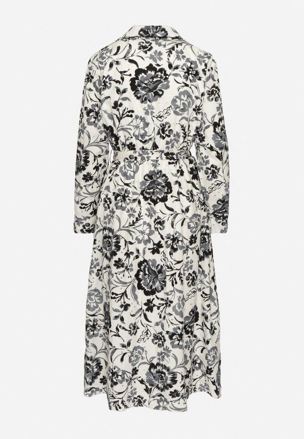 Born2be - Niebieska Sukienka Koszulowa z Wiskozy w Kwiaty z Wiązanym Paskiem Lorkia. Okazja: na co dzień. Kolor: niebieski. Materiał: wiskoza. Długość rękawa: długi rękaw. Wzór: kwiaty. Sezon: wiosna, lato. Typ sukienki: koszulowe. Styl: elegancki, klasyczny, casual