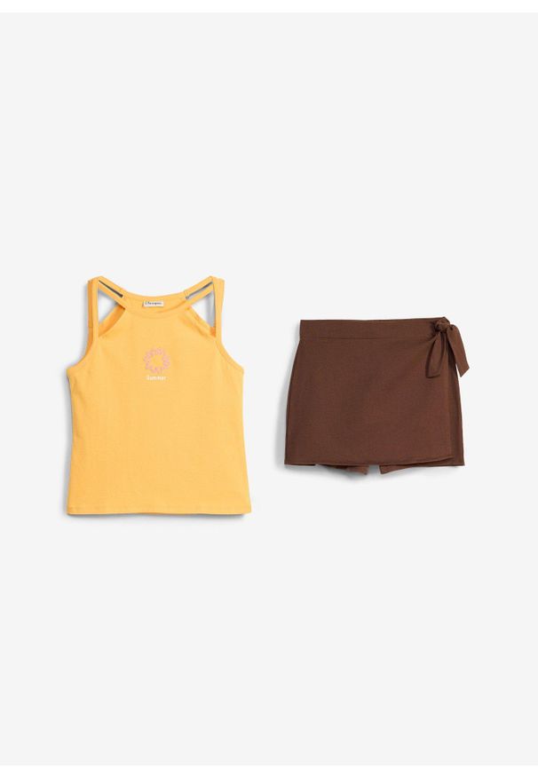 bonprix - Top i krótkie spodnie z czystej bawełny organicznej (2 części). Kolor: brązowy. Materiał: bawełna. Długość: krótkie. Sezon: lato. Styl: rockowy