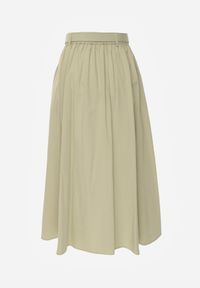 Born2be - Zielona Spódnica Rozkloszowana z Bawełną i Paskiem oraz Kieszniami Jorlea. Okazja: na co dzień. Kolor: zielony. Materiał: bawełna. Sezon: lato. Styl: casual, elegancki, boho, klasyczny #6