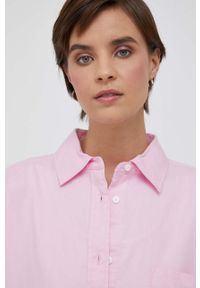 TOMMY HILFIGER - Tommy Hilfiger koszula bawełniana damska kolor różowy relaxed z kołnierzykiem klasycznym. Typ kołnierza: kołnierzyk klasyczny. Kolor: różowy. Materiał: bawełna. Styl: klasyczny #3