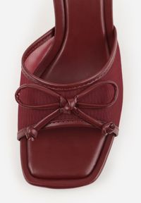 Renee - Bordowo-Czerwone Klapki na Szpilce z Siateczkową Cholewką i Kokardą Brefia. Okazja: na co dzień. Kolor: czerwony. Materiał: tiul. Obcas: na szpilce. Styl: casual. Wysokość obcasa: średni #6