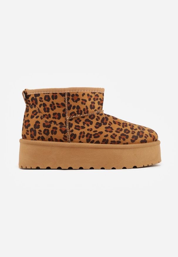 Renee - Panterkowe Krótkie Śniegowce na Grubej Podeszwie Aranwen. Okazja: na co dzień. Materiał: dzianina. Styl: elegancki, casual