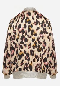 Born2be - Beżowo-Różowa Kurtka Bomberka w Panterkę ze Ściągaczami Irira. Okazja: na co dzień, na spacer. Kolor: beżowy. Materiał: jeans. Długość rękawa: długi rękaw. Długość: długie. Wzór: motyw zwierzęcy. Styl: casual, elegancki #2