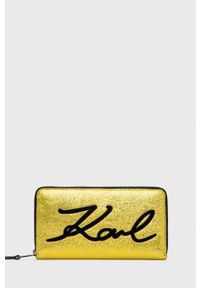 Karl Lagerfeld portfel skórzany damski kolor żółty. Kolor: żółty. Materiał: skóra