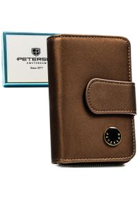 Portfel damski ze skóry naturalnej i ekologicznej w brązowym kolorze, wyposażony w system RFID - Peterson. Kolor: brązowy #1