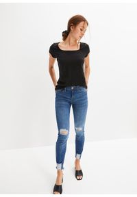 bonprix - T-shirt z krótkim rękawem i dekoltem karo. Typ kołnierza: dekolt w karo. Kolor: czarny. Długość rękawa: krótki rękaw. Długość: krótkie #2