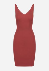 Born2be - Bordowa Sukienka Adelphobus. Kolor: czerwony. Materiał: dzianina, prążkowany. Długość rękawa: na ramiączkach. Wzór: aplikacja. Typ sukienki: dopasowane. Długość: mini #4
