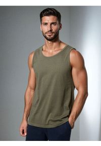 Sinsay - Bawełniany tank top - khaki. Kolor: brązowy. Materiał: bawełna
