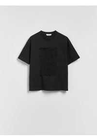 Reserved - T-shirt z haftowaną aplikacją - czarny. Kolor: czarny. Materiał: bawełna, dzianina. Wzór: haft, aplikacja