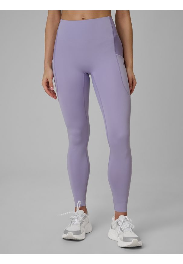 4f - 4F Legginsy treningowe szybkoschnące damskie - fioletowe XL. Kolor: fioletowy. Wzór: gładki. Sport: fitness
