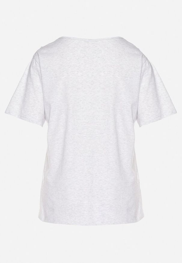 Born2be - Szary T-shirt Oversize z Ozdobną Koronką i Perłami Elanoriel. Okazja: na co dzień. Kolor: szary. Materiał: koronka. Wzór: koronka. Styl: casual, klasyczny